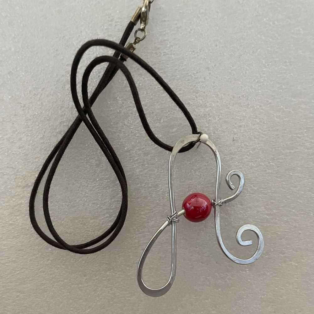 Leather Necklace with metal initial A